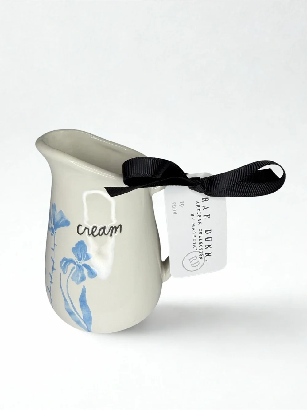 Rae Dunn Creamer Pitcher with Blue Floral Accents
